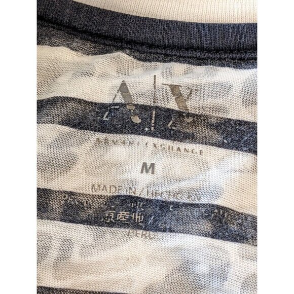 Armani Exchange Womens M Sheer Top Tissue T Shirt Black Striped Logo Text Thin - Picture 6 of 6